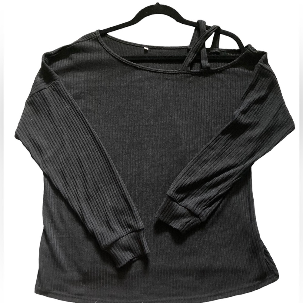 NWOT Unbranded Size L Black Drop Shoulder Long Sleeve Ribbed Shirt